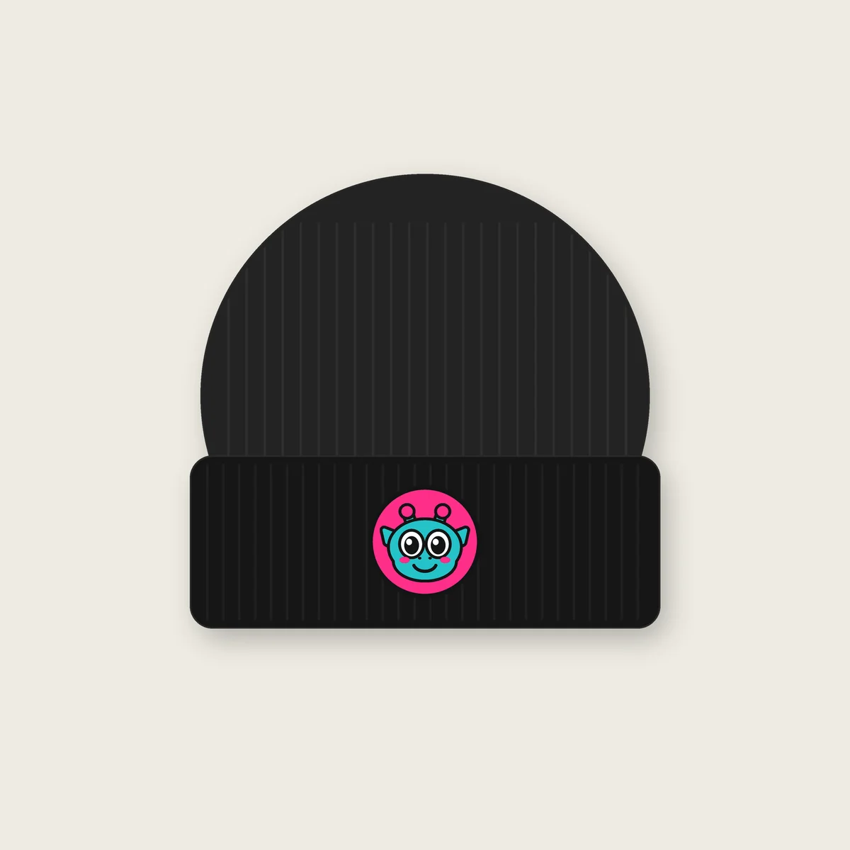 Nexie Patch Beanie mockup featuring Nexie, the teal Loch Ness mascot of The Nexus Live